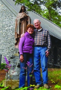 Jeanne and Jack Jordan in front of the Shrine of St. Therese chapel. 